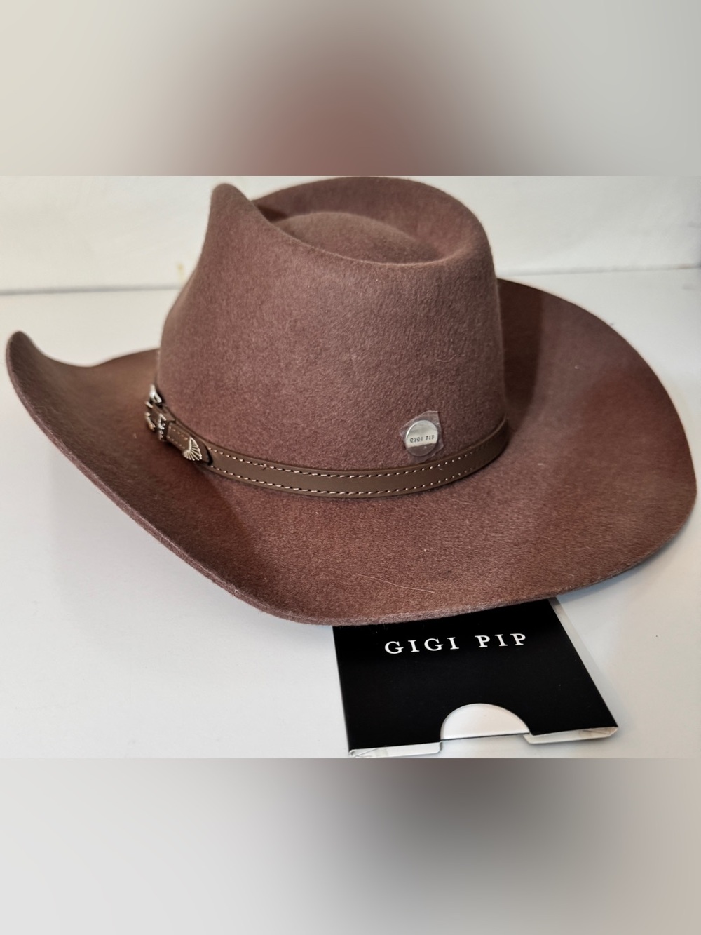 GIGI PIP NEW WITH TAGS -Brown Western Felt Cowboy Hat with Leather Band